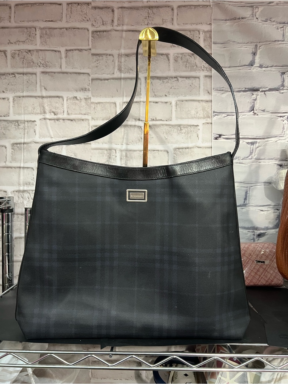 Burberry Check Coated Vintage Blue Shoulder Shoulder Bag